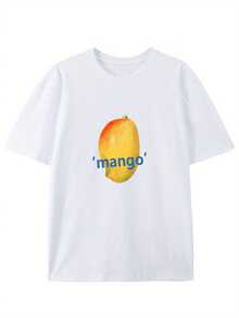 Great Mango! Round Neck T-Shirt With Creative Design, Fashionable Short Sleeves For Summer, Casual Top For Everyday Style - [白色的] - 查看 2
