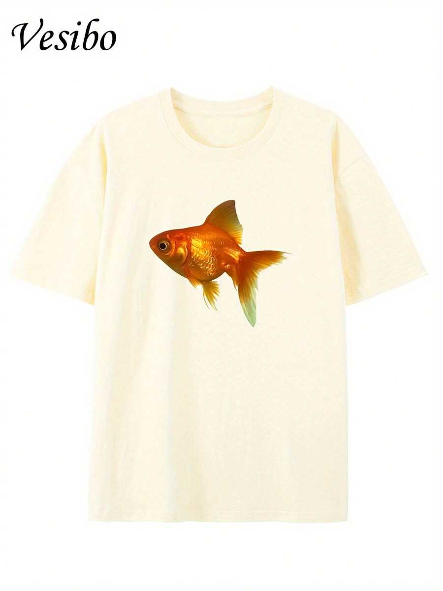 Creative And Fun T-Shirt With Round Neck And Graphic Design, Made Of Pure Fabric, Modern And Stylish For Summer, Perfect For Casual Everyday Wear - 杏 - 查看 1