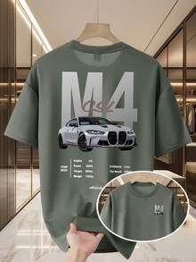 Men's Casual Summer T-Shirt, New Collection, Round Neck, Short Sleeve, Knit Fabric, Cool And Comfortable, Double-Sided "M10.16cm" Print On Front And Back, Ideal For Outdoor Activities, Printed Summer T-Shirt For Men - 深灰色 - 查看 6