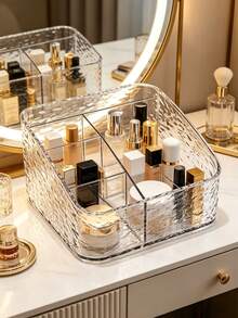 1pc Transparent Acrylic Desktop Storage Box - Multi-Compartment Remote Control Holder, Living Room Coffee Table, Bedroom Nightstand Tissue Box, Makeup Brush, Vanity Makeup Organizer - Transparent - View 5