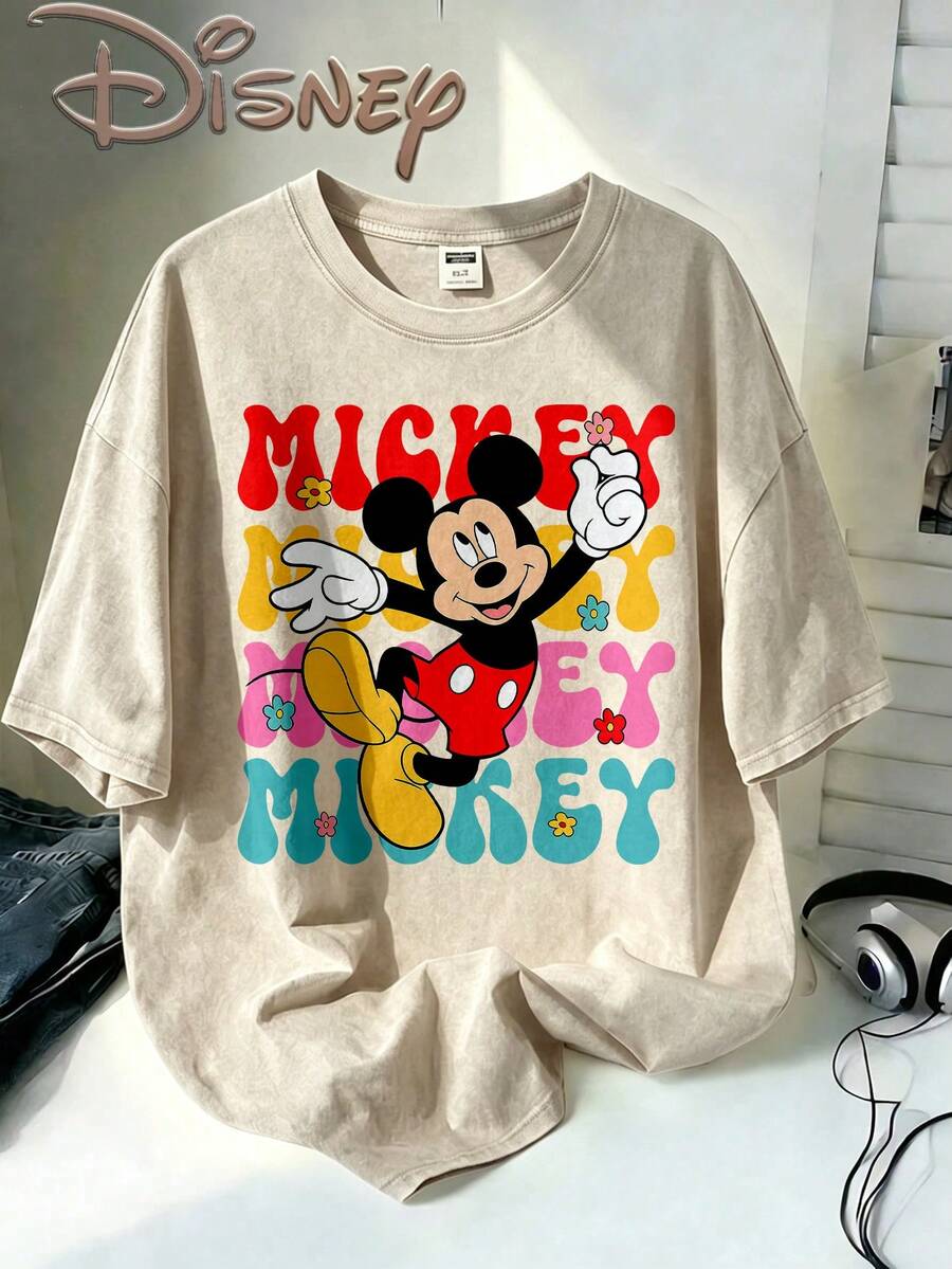 Disney Oversize Round Neck Washed T-Shirt With Disney Mickey Mouse Print, Disneyland, Disney Animal Kingdom, Disney Family Vacation Trip, Summer Outfits For Women, Vacation Outfits Women, Dresses,, Dresses For Women, Summer Clothes, Summer Tops, Capris For Women, Rompers For Women, Jeans For Women, Jorts, Graphic Tees Women, Tank Tops Women, Dresses For Women Summer, Summer Tops, Summer Clothes, Summer, Swimsuits For Woman, Bathing Suits For Women, Bikinis, White Tank Top, Women Sweatshirts & Hoodies, Cord Sets For Women, Trajes Elegantes De Mujer, Conjuntos De Dos Piezas Para Mujer, Skirt Two Piece Set, Conjuntos De Mujer, Blusas, Trajes De Mujer Casual, Free Shipping, Co Ords Sets Women, Faldas - Apricot - View 1