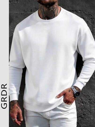  GRDR Men's Solid Color Long Sleeve Casual Loose Fit Crew Neck Sweatshirt