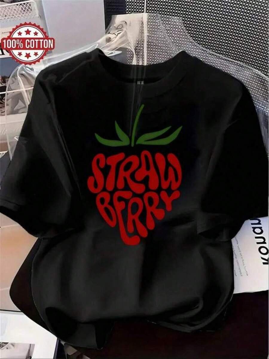Oferta Especial: Cómpralo ya T-shirt fresca diseño de fresa algodón 100% moderno casual color negro divertido unisex perfecto para verano tallas y colores variados ropa de moda  - Ropa de Moda Casual Suave y Transpirable para Diario - Negro - Ver 1