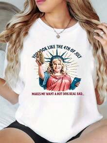 100% Cotton. Statue Of Liberty Figure Holding A Hot Dog, Evoking Joy For Independence And Modern Humor. Women's T-Shirt, 100% Soft And Comfortable Cotton, Ideal For Casual Wear. Women's Simple Solid Color T-Shirt, Loose And Slim Fit Casual Short Sleeve - 白色的 - 查看 10