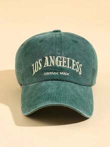 1 chiếc mũ lưỡi trai thời trang màu xanh nhạt in chữ "Los Angeles" kiểu retro - màu xanh lá - Xem 2