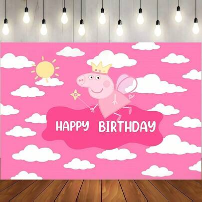 1 chiếc phông nền sinh nhật chủ đề bầu trời mây hồng Pppa Pig, banner chụp ảnh đám mây bông xốp, phụ kiện trang trí tiệc, kiểu ngẫu nhiên