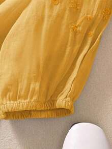 Blusa ligera y holgada de viscosa con bordado retro para mujer, para primavera y verano, casual, estilo campestre, tops de verano - Amarillo - Ver 6