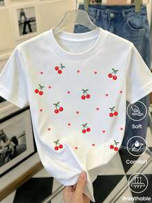 180g Made In Mexico, Spring/Summer 2026 Fashion Short Sleeve T-Shirt, Cartoon Print, Couple Style, Underwear/Outerwear, Casual Round Neck For Office, Unisex One Piece Top - 白色 - 查看 1