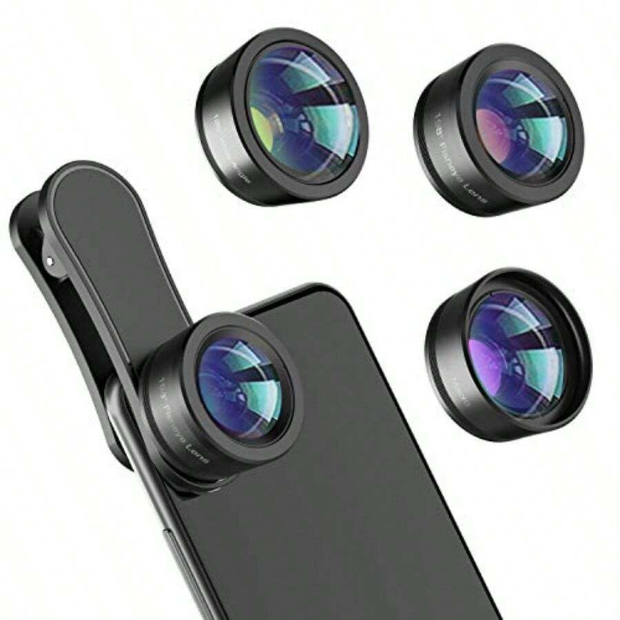Phone Camera Lens, Upgraded 3 In 1 Phone Lens Kit-198° Fisheye Lens + Macro Lens + 120° Wide Angle Lens, Clip On Cell Phone Lens Kit Compatible With Samsung Android Smartphones - As Pic - View 1