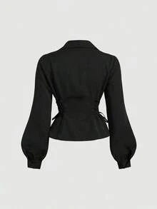 MOD Blusa blanca elegante con mangas de farol y cintura anudada, simple y versátil para el trabajo y el transporte, blusas elegantes para mujeres, camisa con lazo, blusa blanca con lazo delantero, blusas blancas elegantes, camisas y blusas, camisa con lazo, vintage, retro, estilo de dinero antiguo, blusas casuales para mujeres, blusas elegantes para mujeres, blusas de trabajo para mujeres, blusa ajustada, estilo baddie, vestido de San Valentín para mujeres, mujeres de primavera, vestido de San Valentín para mujeres, mujeres de primavera, vacaciones de verano, blusas para mujeres de fiesta - Negro - Ver 2