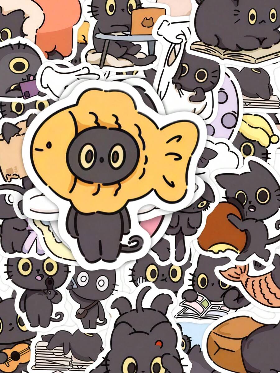 50pcs Black Cat Stickers Cute Animal Stickers Cat Party Gifts Waterproof Vinyl Stickers - Multicolor - View 1