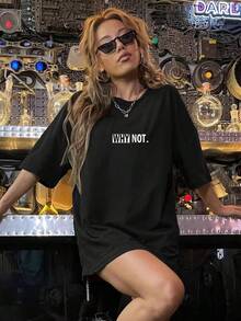 Camiseta negra informal de manga corta con cuello redondo para hombre,Camisetas Para Mujer Camiseta Y2K negra con diseño minimalista "WHY NOT" ideal para los amantes de la moda urbana, perfecta para combinar en cualquier ocasión y destacar tu estilo único. Una pieza imprescindible en tu guardarropa, ¡no te quedes sin la tuya! - Negro - Ver 6
