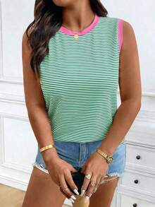 Chaleco sin mangas de mujer de talla grande, casual, de cuello redondo y con estampado de limón, de hombros anchos - Multicolor 4 - Ver 3