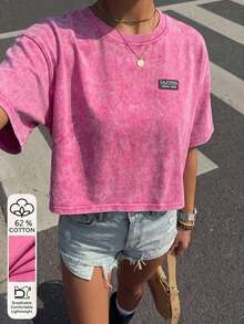 Camiseta básica de manga corta de 100% algodón lavado, verde oliva - Rosa - Ver 8
