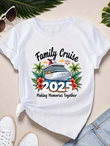 White T-Shirts, Family Cruise Ship Vacation Trip 2026, Matching Family T-Shirts, Cruise Gift, Women's Short Sleeve Crew Neck T-Shirt, Fashion Graphic T-Shirts For Women - 白色 - 查看 11
