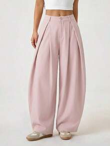 Pantalones anchos de verano con dobladillo curvo verde, estilo vintage, casual y para salir - Rosa - Ver 3
