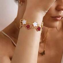 2pcs White & Red Lucky Clover Bracelet Set, Luxury Gift For Girlfriend, Mother, Friend, Everyday Wear - Multicolor - View 5