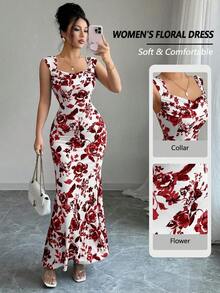 Un vestido largo sin mangas para unas elegantes vacaciones de verano para damas - Burdeos - Ver 8