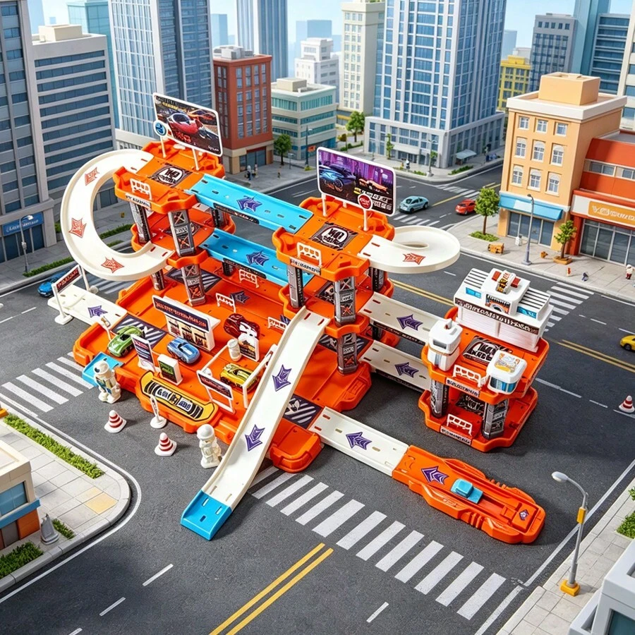 Set Mainan Tempat Parkir Lintasan Kereta Api Besar untuk Anak-Anak, Tema Kereta Api Kota, Cocok untuk 2 Pemain, Hadiah Ulang Tahun Ideal untuk Anak Laki-Laki - Biru - View 1