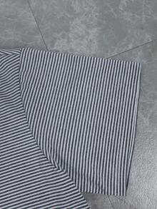 Conjunto de 2 piezas de camiseta de manga corta con cuello redondo de punto a rayas y pantalones cortos con cordón, versátil para múltiples ocasiones, negro, verano y todas las estaciones - Negro - Ver 7