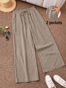 Pantalones casuales de negocios de primavera/verano para mujer de talla grande, adecuados para ocasiones como el Día de San Valentín, viajes al trabajo de moda, con bolsillos.Vacaciones en la playa, adecuados para estudiantes universitarios, Día de San Valentín, viajes en crucero, etc.Pantalones sueltos/de pierna ancha de verano, pantalones casuales para mujer de talla grande. - Negro - Ver 2