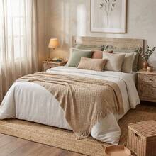 Premium Oasis Double Sofa Throw With Fringe And Super Comfortable Geometric Texture - 2.40x1.80m - Sand - View 7