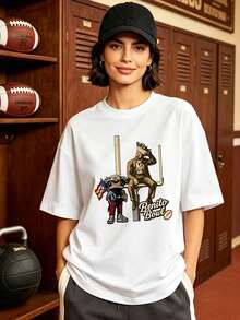Camiseta de manga corta con cuello redondo suave y casual de verano para mujer, estilo rugby, estilo universitario, tops para salir, algodón, vintage, estilo callejero europeo y americano, casual deportivo, estilo unisex, estilo casual urbano, tops bonitos, generación Z, curvas, ropa Y2K, camisetas divertidas, tops para damas, conjuntos de vacaciones para mujeres, top lindo, camiseta gráfica, conjuntos de primavera, camisetas holgadas, ropa de calle retro, estilo de los 90, estilo de los 2000, subcultura, top negro, tops blancos, conjunto de fiesta de los 90. Negro - Blanco - Ver 3
