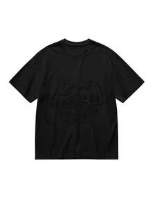 Camiseta Artística para Mujer Plus Size con Estampado Casual - Negro - Ver 1