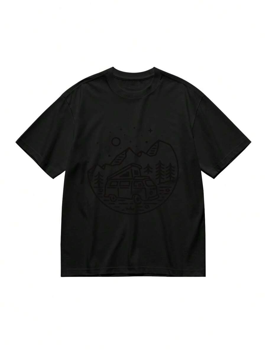 Camiseta Artística para Mujer Plus Size con Estampado Casual - Negro - Ver 1