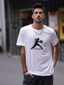 ‌ Camiseta de Manga Corta Holgada Casual Versátil con Estampado de Baloncesto Divertido, Ideal para Vacaciones, Trabajo y Uso Diario100% Cotton - Blanco 4 - Ver 2