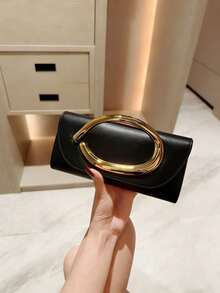 Retro Vintage Solid Color Clutch Wallet, All-Match Carry On Purse, Stylish PU Bag For Women, And For Wedding, Party, Prom, Dinner, Fashionable Clutch Bags For Woman , Wedding - 黑色 - 查看 1