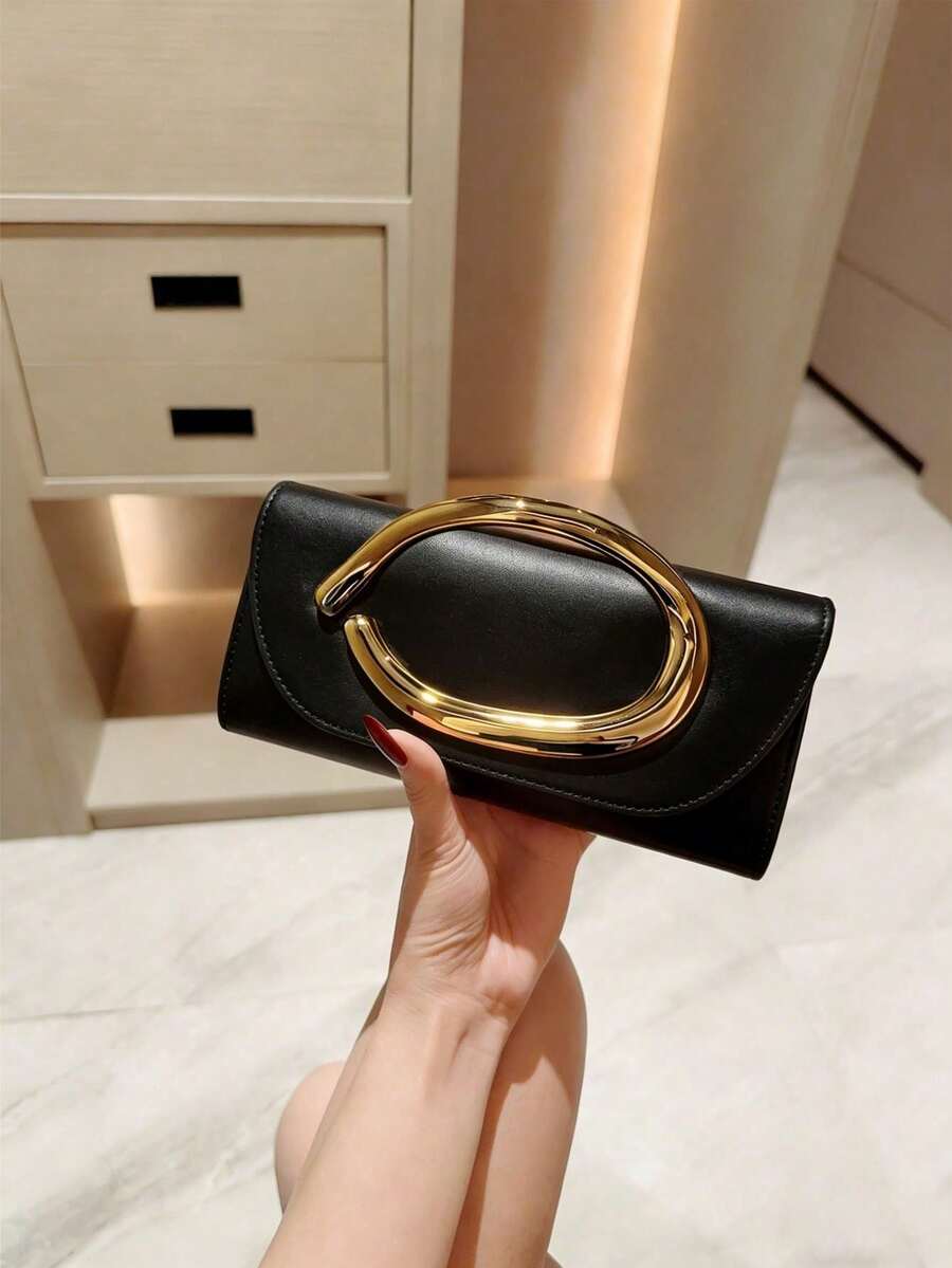 Retro Vintage Solid Color Clutch Wallet, All-Match Carry On Purse, Stylish PU Bag For Women, And For Wedding, Party, Prom, Dinner, Fashionable Clutch Bags For Woman , Wedding - 黑色 - 查看 1