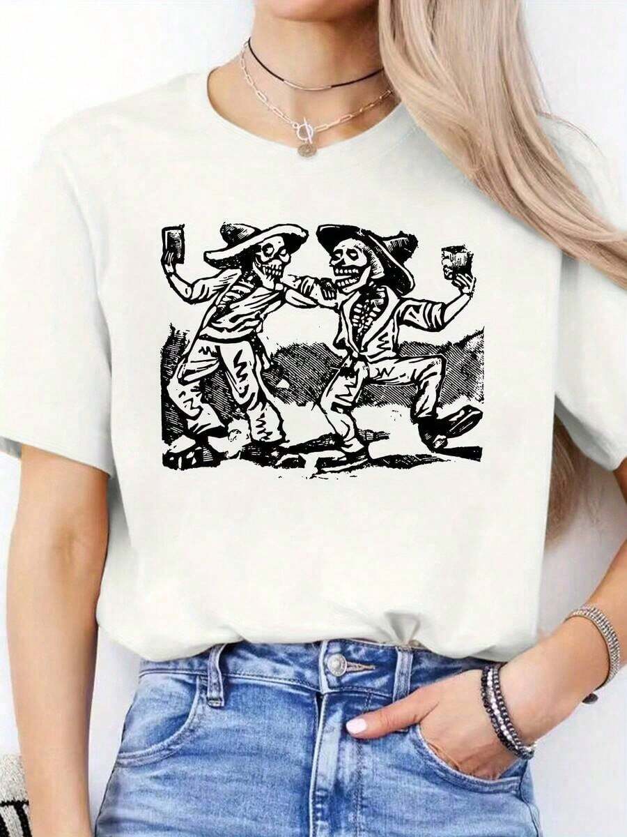 Camiseta Deportiva de Manga Corta con Cuello Redondo y Estampado de Letras para Mujer, Ropa Casual de Primavera/Verano - Blanco - Ver 1