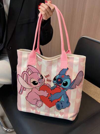  Túi tote in hình hoạt hình Stitch của Disney, thích hợp cho nữ giới đi mua sắm hàng ngày, tụ họp, đi chơi với bạn bè, túi xách vải canvas Nhật Bản, túi đi làm dung tích lớn, túi tote đi làm thường ngày dành cho học sinh, sinh viên, phù hợp cho mùa tựu trường.