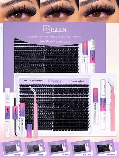 Bộ nối mi giả dạng chùm, 1680 sợi, 560 sợi, kiểu D-Curl Flared, phù hợp cho người mới bắt đầu, mi giả dày và đầy đặn tự làm, độ dày 8-18mm, 30D 40D 60D 80D, bao gồm keo dán mi, chất làm kín, nhíp, dùng để tự làm tại nhà hoặc tháo gỡ, bộ dụng cụ cá nhân nối mi, mi giả, chùm mi giả