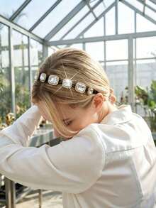 1 pieza Diadema elegante y brillante de plástico ABS con strass, accesorio para el cabello versátil y encantador para niñas, adecuado para todas las estaciones - Multicolor - Ver 2