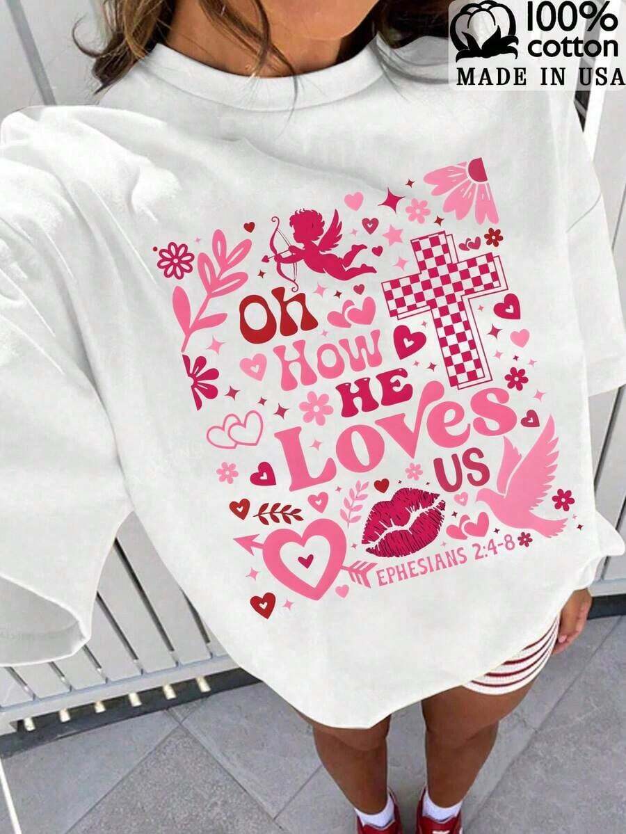 1 camiseta gráfica para mujer "Jesus Like Us" - Transpirable, cómoda y elegante, de puro algodón, lavable a máquina, ideal para primavera y verano, camiseta gráfica divertida, 180g 100% algodón. - Blanco - Ver 1