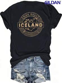 Una camiseta de mujer de manga corta, holgada, moderna, a la moda, retro y elegante, adecuada para actividades al aire libre en primavera y verano, la camiseta Gildan Women's Retro Icelandic Ring Road Pattern - una camiseta casual de manga corta con un diseño geométrico de mapa, cuello redondo y corte holgado, ideal para la comodidad en todas las estaciones y el uso diario.| Camiseta de cuello redondo|Camiseta de ajuste cómodo, camiseta para mujerblusas para mujer,blusas casuales para dama,tops,, mujer premium,y2k,playeras de mujer curvy,ofertas y liquidaciones ropa mujer,playeras deportivas para mujer,,playeras de hombre, mujer,blusas>elegante HDOB - Negro - Ver 1