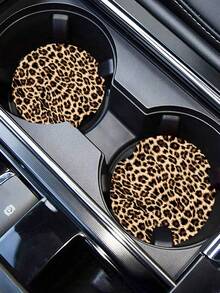 2pcs Creative Storage Anti-Slip Mat Decorated By Yellow Leopard Pattern, Non-Slip Cup Mat For Car Interior Decoration And Protection - Multicolor - View 5
