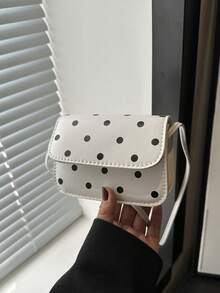 Mini Fashionable New Women's Polka Dot PU Leather Small Square Shoulder Crossbody Bag - White - View 1