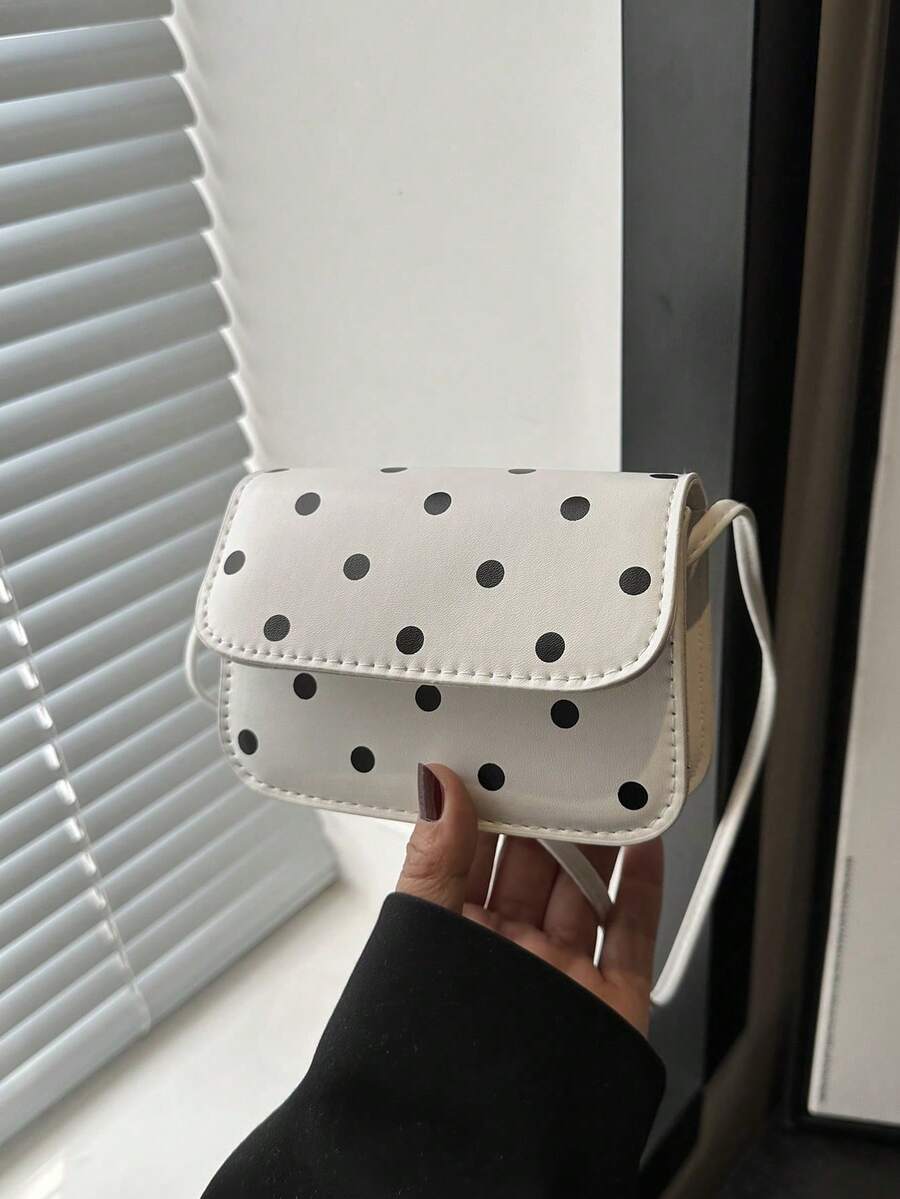 Mini Fashionable New Women's Polka Dot PU Leather Small Square Shoulder Crossbody Bag - White - View 1