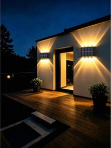 Bộ 1/2/4 đèn năng lượng mặt trời ngoài trời - Đèn tường 8 LED chiếu lên và xuống, đèn trang trí sân vườn, đèn hàng rào, đèn cầu thang, đèn hành lang, đèn âm sàn, dễ dàng lắp đặt bằng băng dính hai mặt hoặc vít, tùy chọn hai nhiệt độ màu (trắng lạnh/trắng ấm), thích hợp cho sân hiên, ban công, sân vườn, đường phố, cảnh quan, trang trí ban công, đèn sân vườn màu trắng ấm. - màu đen - Xem 2