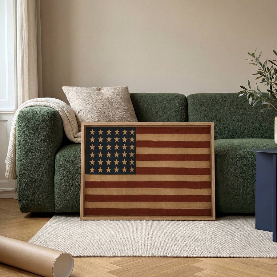 1pc Frameless Vintage American Flag Independence Day Art Print, Patriotic Wall Decor For Bedroom, Dorm, Back To School, Funky Posters, Room Decor Gift - American Flag - View 1