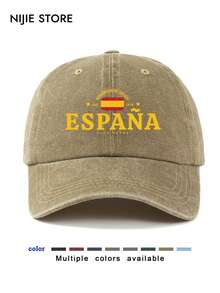 1pc Vintage Washed Baseball Cap, Unisex, With Spain Pattern, Classic Casual Retro Style, Adjustable Size, Lightweight, Breathable, Sun-Protective, Versatile Dad Hat, Suitable For Outdoor Sports, Daily Wear, Gatherings And Vacations, Great Gift For Friends And Family - A - View 8