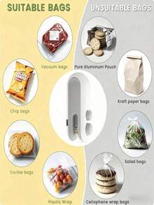 1 Food Packaging Bag Sealing Machine, Built-In Magnetic USB Rechargeable Battery, Portable Mini Heat Sealing Machine, Suitable For Picnics And Travel, Manual Plastic Bag Sealing Machine, Potato Chip Bag, Biscuit Bag, Snack Bag - Multicolor - View 2