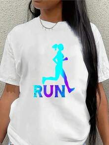 Lightweight And Durable Short-Sleeved T-Shirt With A Vibrant Running Graphic, Ideal For Gym Workouts, Running Or Casual Outings, Perfect For A Lifestyle At Home, In The Park Or Outdoors. - 白色 - 查看 1