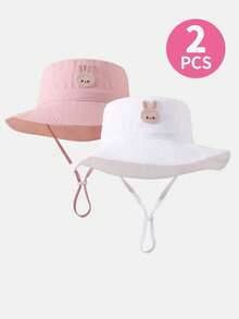 2pcs Kids Sun Hat With Rabbit Decoration, Chin Strap, Breathable Summer Sun Protection Hat, Suitable For Toddlers - Multicolored Rabbit - View 6