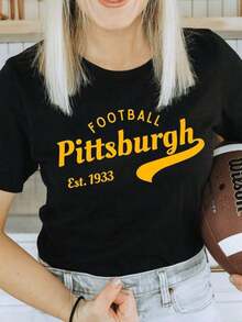 Cute Premium Unisex Casual T-Shirts, Pittsburgh 'Oh Mama Renegade' American Football Jersey, Black And Gold Steel City Fan T-Shirt - 黑色 4 - 查看 1