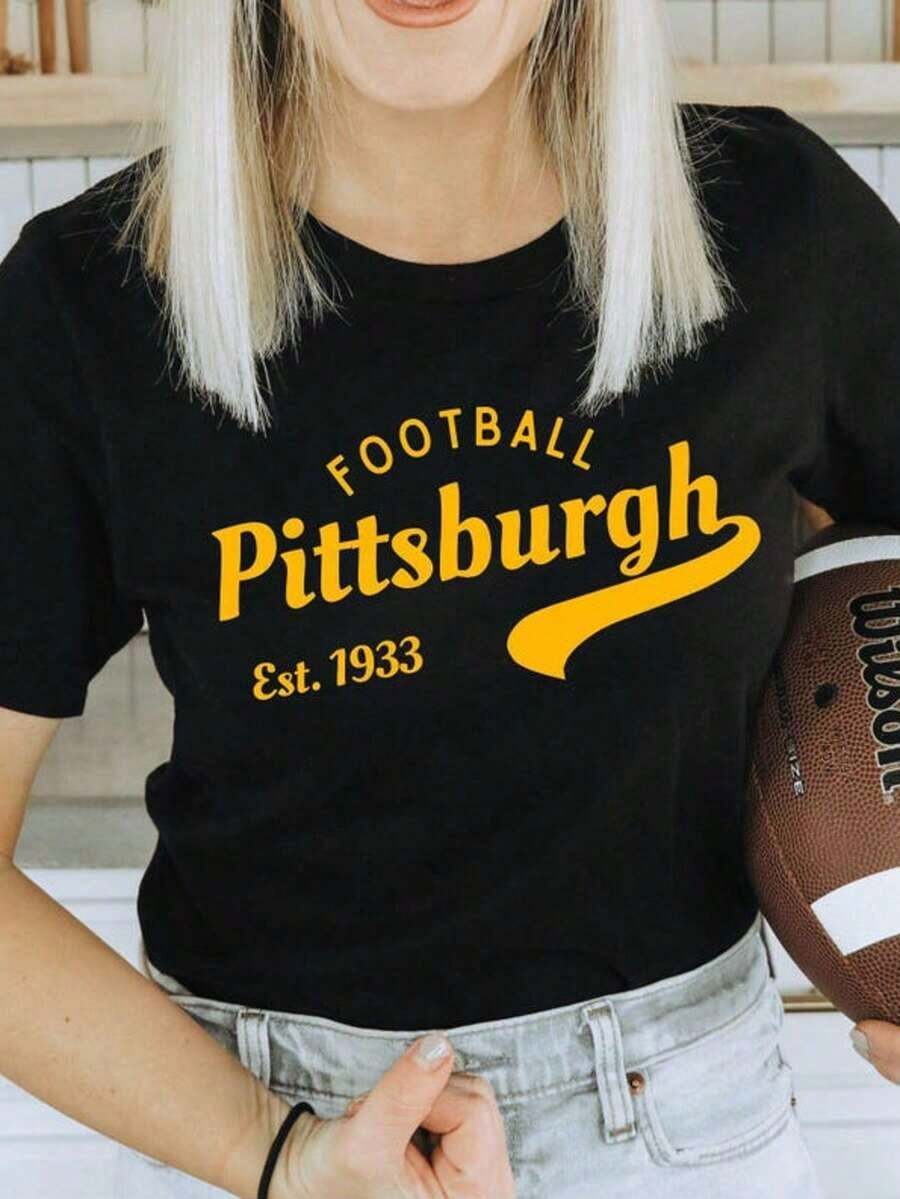 Cute Premium Unisex Casual T-Shirts, Pittsburgh 'Oh Mama Renegade' American Football Jersey, Black And Gold Steel City Fan T-Shirt - 黑色 4 - 查看 1