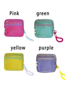 Bolsa de maquillaje de malla de dopamina con cordón (color aleatorio), bolsa portátil y transpirable para almacenamiento de cosméticos y lápiz labial, esencial para viajes - Multicolor - Ver 8
